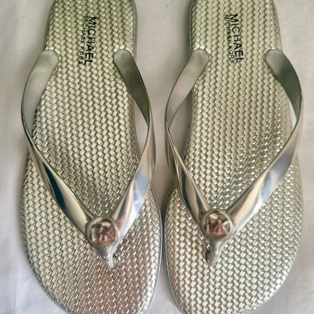 Michael Kors Jet Set Metallic Jelly Flip Flops